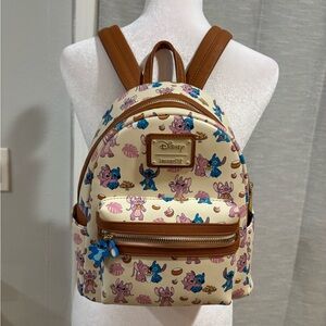 Loungefly Cream Kids Mini Backpack with Blue & Pink Stitch & Angel Print